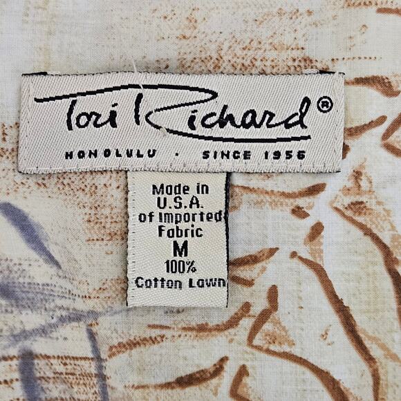 Tori Richard Cotton Lawn Tropical Print Brown Gray Hawaiian Shirt | Men's Medium - Picture 4 of 16